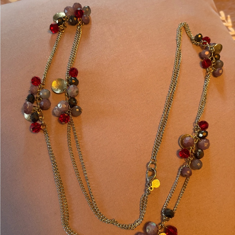 LOFT Red and Gold Beaded Necklace